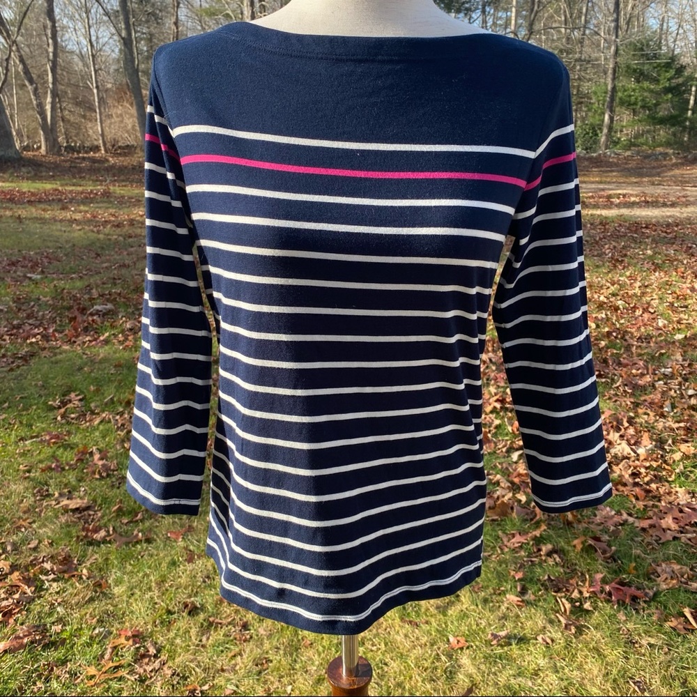 TRINA TURK NEW TOP TEE 3/4 SLEEVE BOAT NECK NAVY BLUE WHITE PINK SIZE S NWT